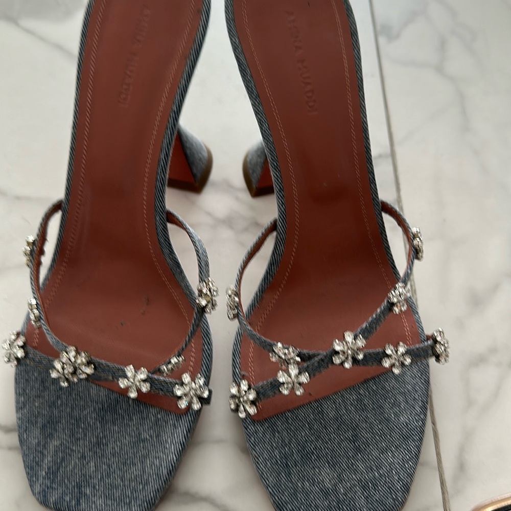 Amina Muaddi denim heel slides size 39